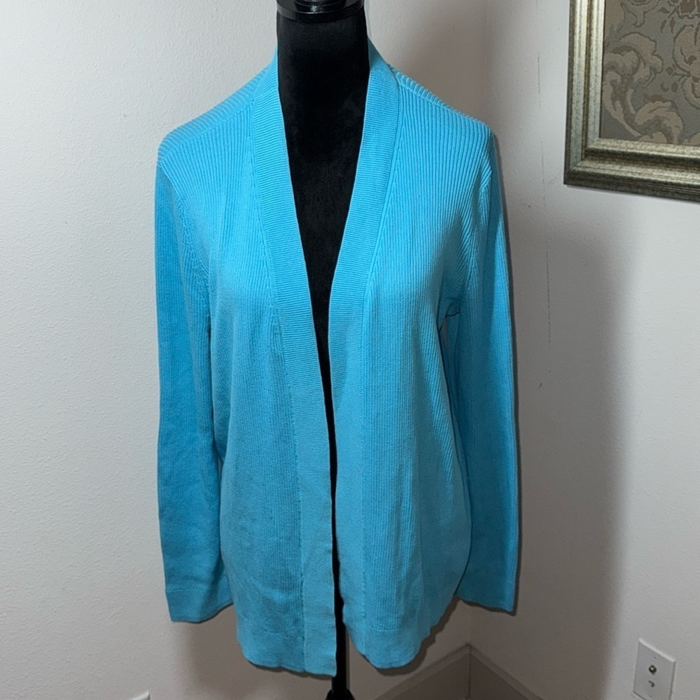 J. Jill Pima Cotton Sz XL ribbed open front cardigan sweater‎ long sleeves aqua